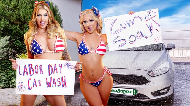 Family Strokes – Car Wash Duo Shake Tits and Score Big
