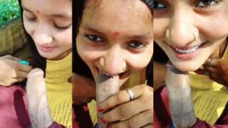 Village Bhabhi gives a desi blowjob outdoors on the farm